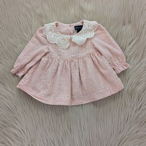 Cynthia Rowley pale pink top with cream lace collar size 3M